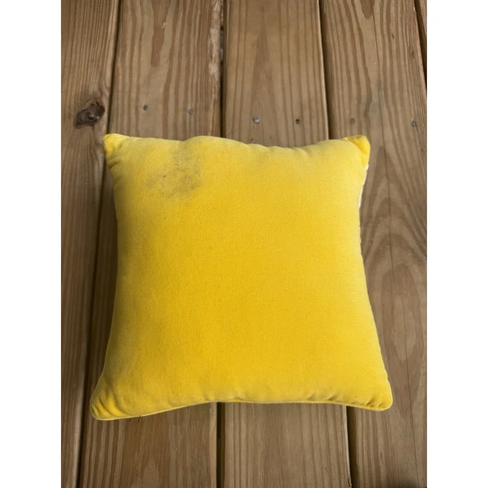 Vintage MCM Needlepoint Tapestry Throw Pillow Daisies Butterflies yellow BOHO